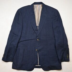 Ibiza 44L Blue Herringbone 100% Linen Mens Blazer Suit Jacket Sport Coat